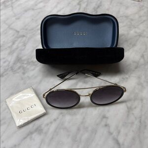 Gucci NEW! GG0061S Round Frame Black and Gold Sunglasses